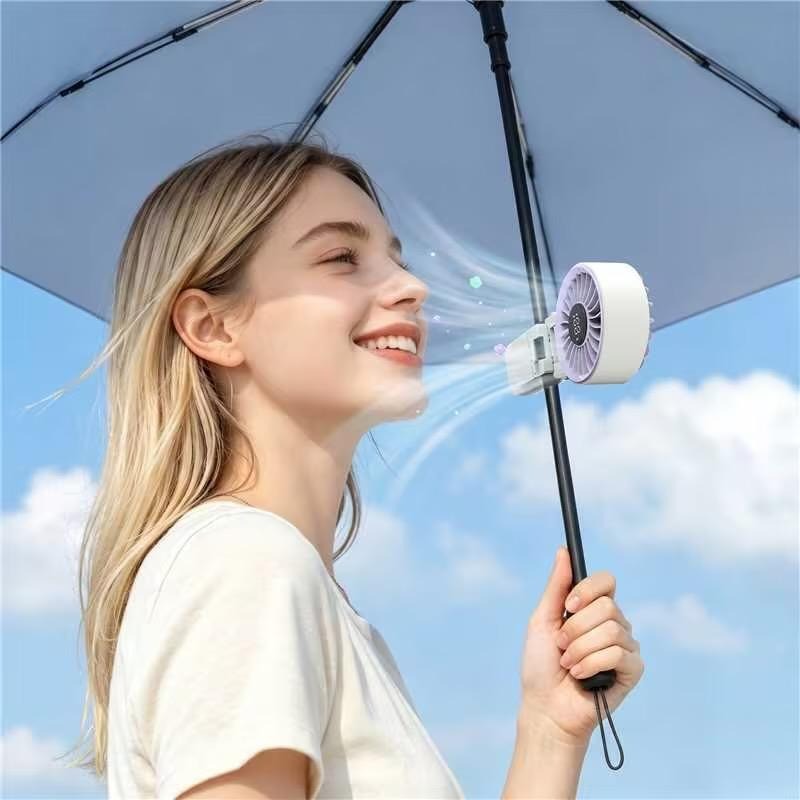 FS02C Clip Fan attached to umbrella for outdoor cooling